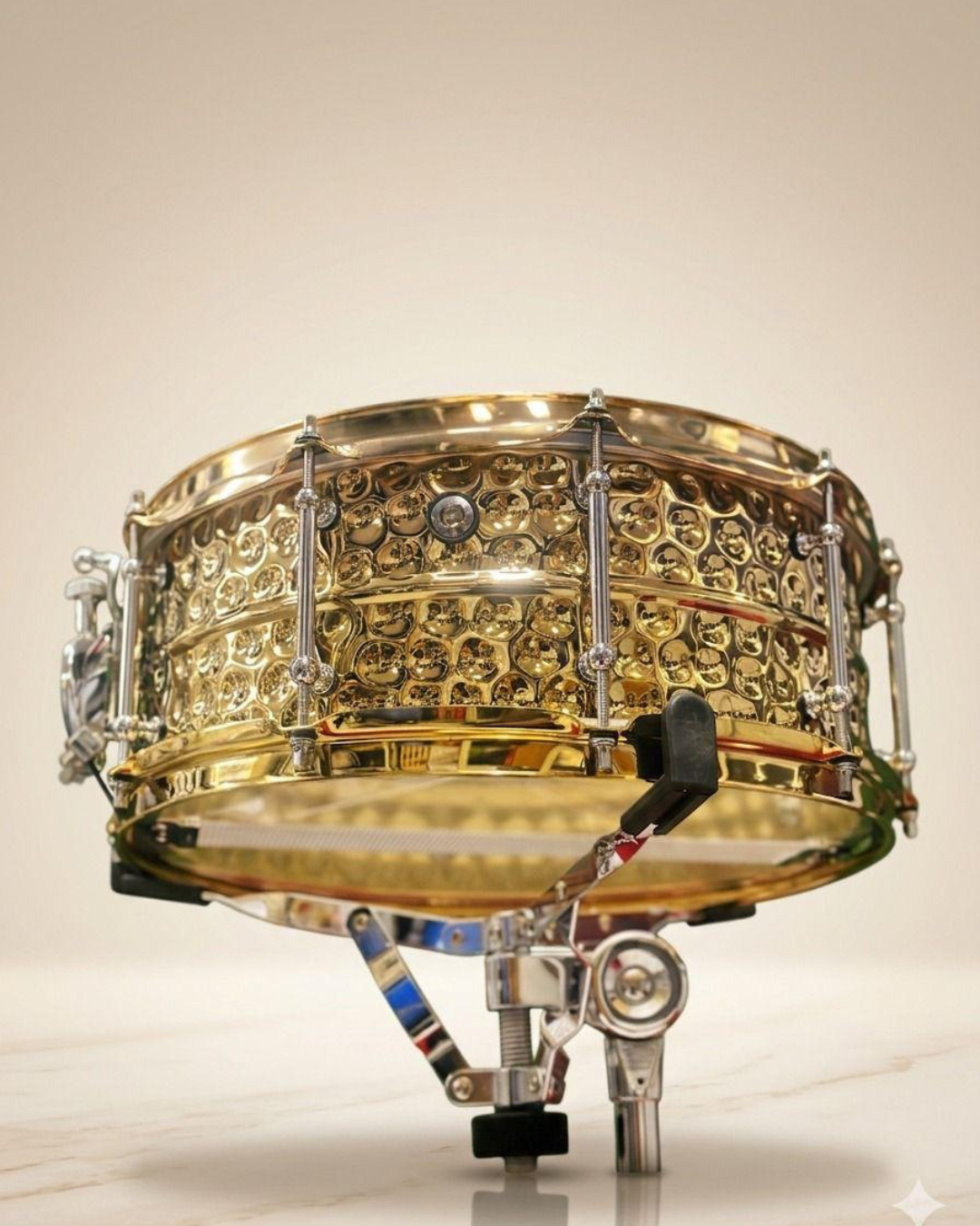 A-1 Music Golden Hammered Imported Snare Drum with Bag, Tuning Key & Sticks