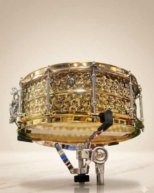 A-1 Music Golden Hammered Imported Snare Drum with Bag, Tuning Key & Sticks