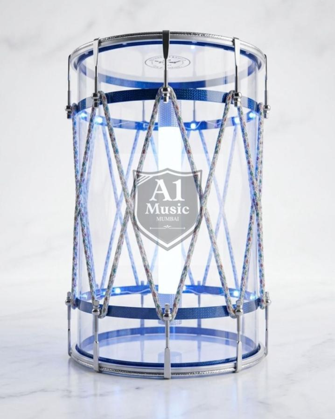 A-1 Music Transparent LED Dhol with Lights, Belt & Sticks