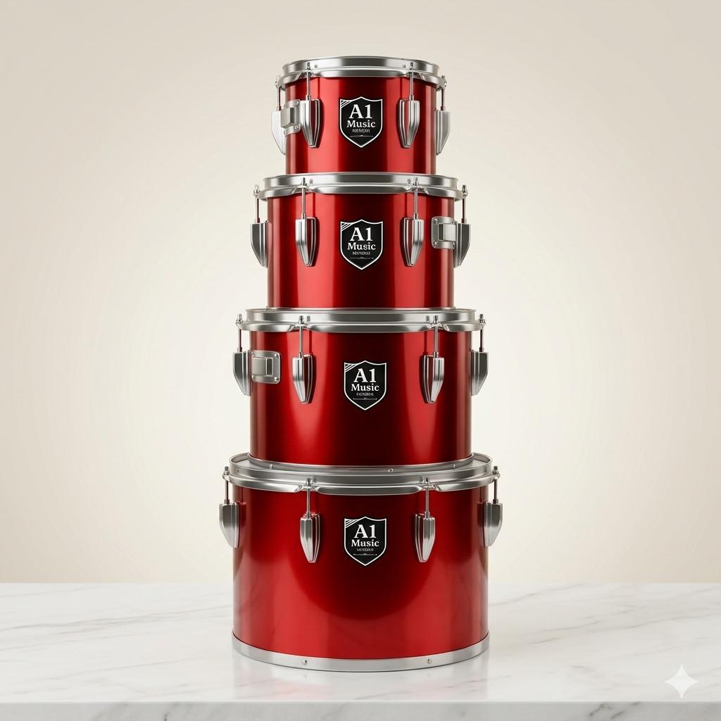 A-1 Music Professional 4-Piece Rotto Drum Set with Stands, Bag, Tuner & Sticks